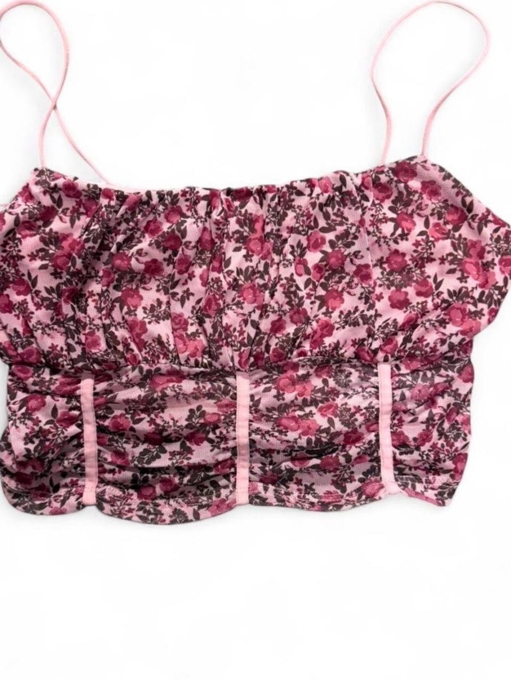 Garage Pink Floral Ruched Crop Cami